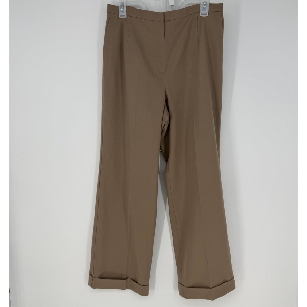 Talbots Dress Pants Womens 12P Tan Wool Blend Cuffed Straight Leg Professional